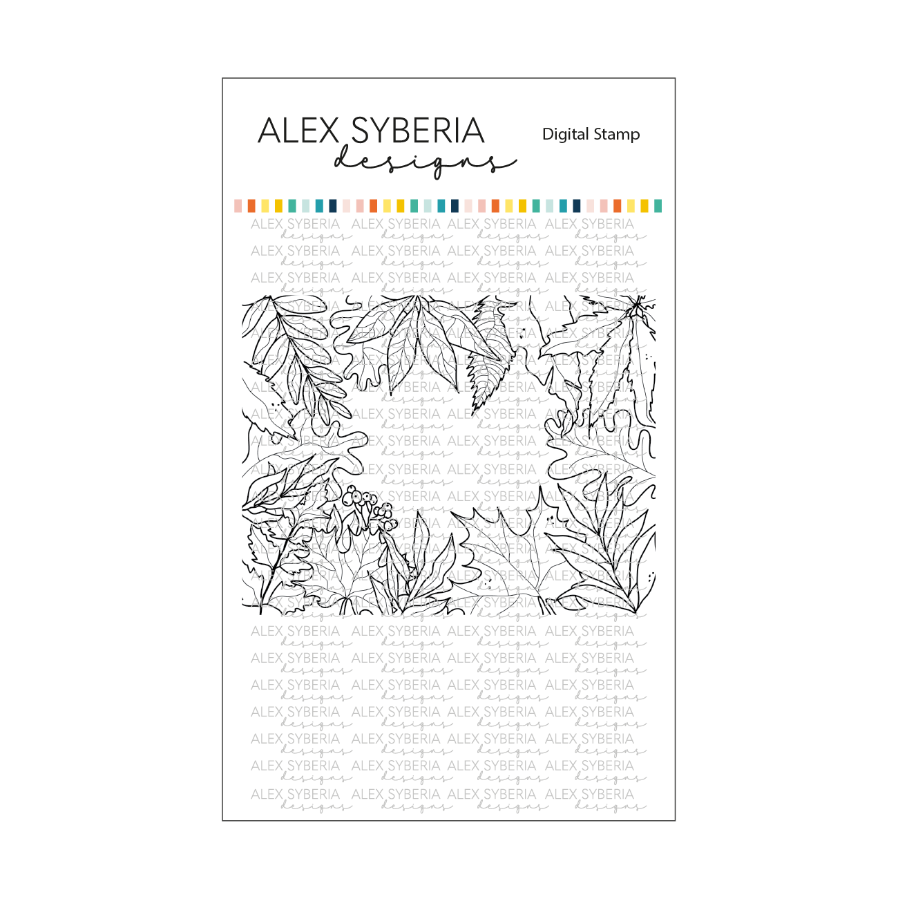Autumn Leaves Frame Card Panel Digital Stamp