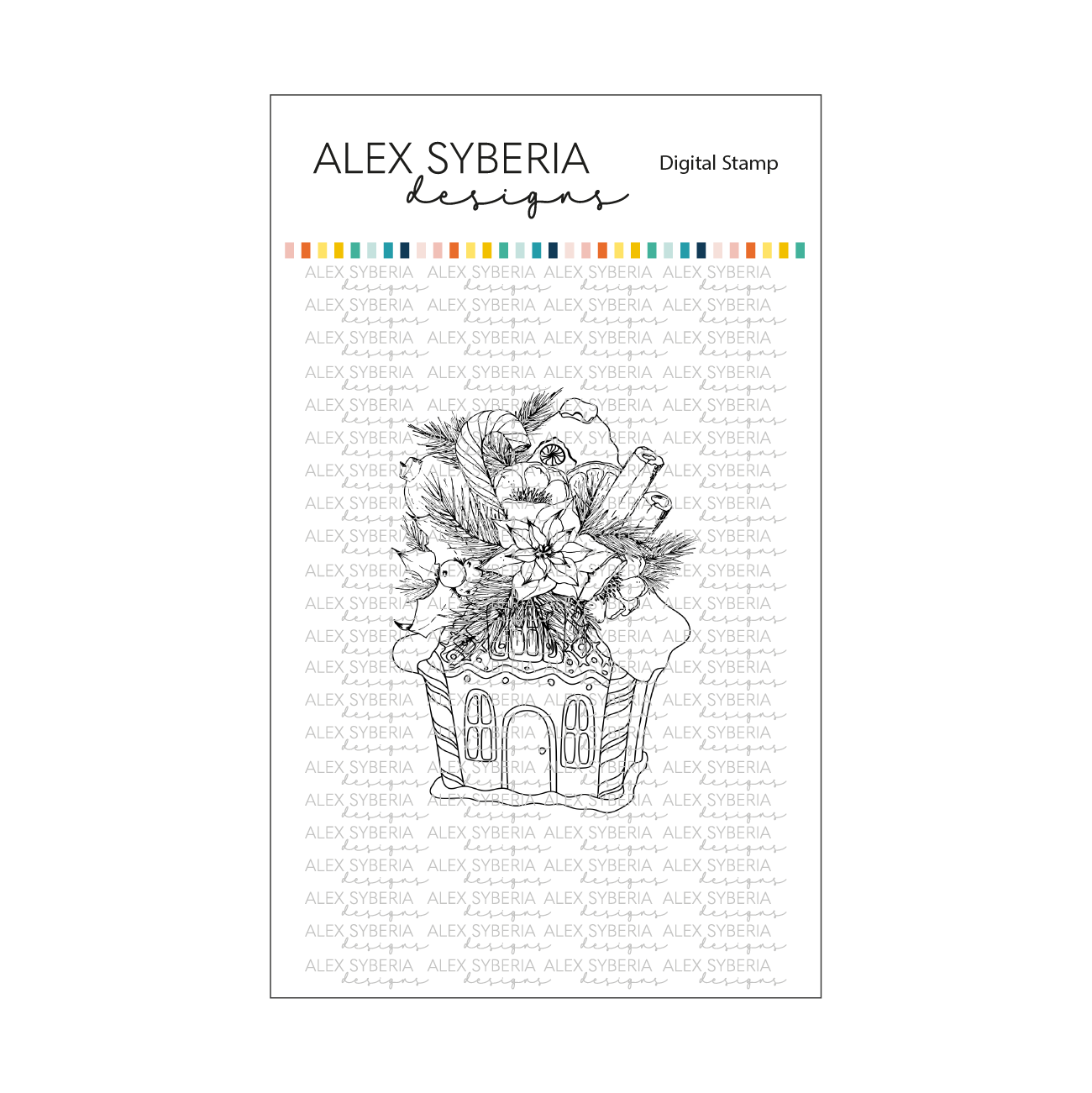 Gingerbread House Bouquet Digital Stamp
