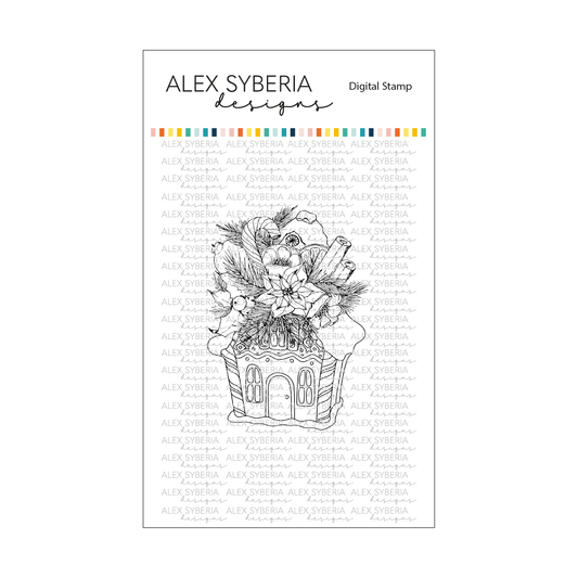 Gingerbread House Bouquet Digital Stamp