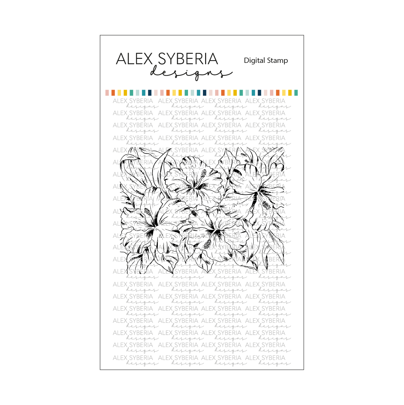 Sketched Hibiscus Digital Stamp