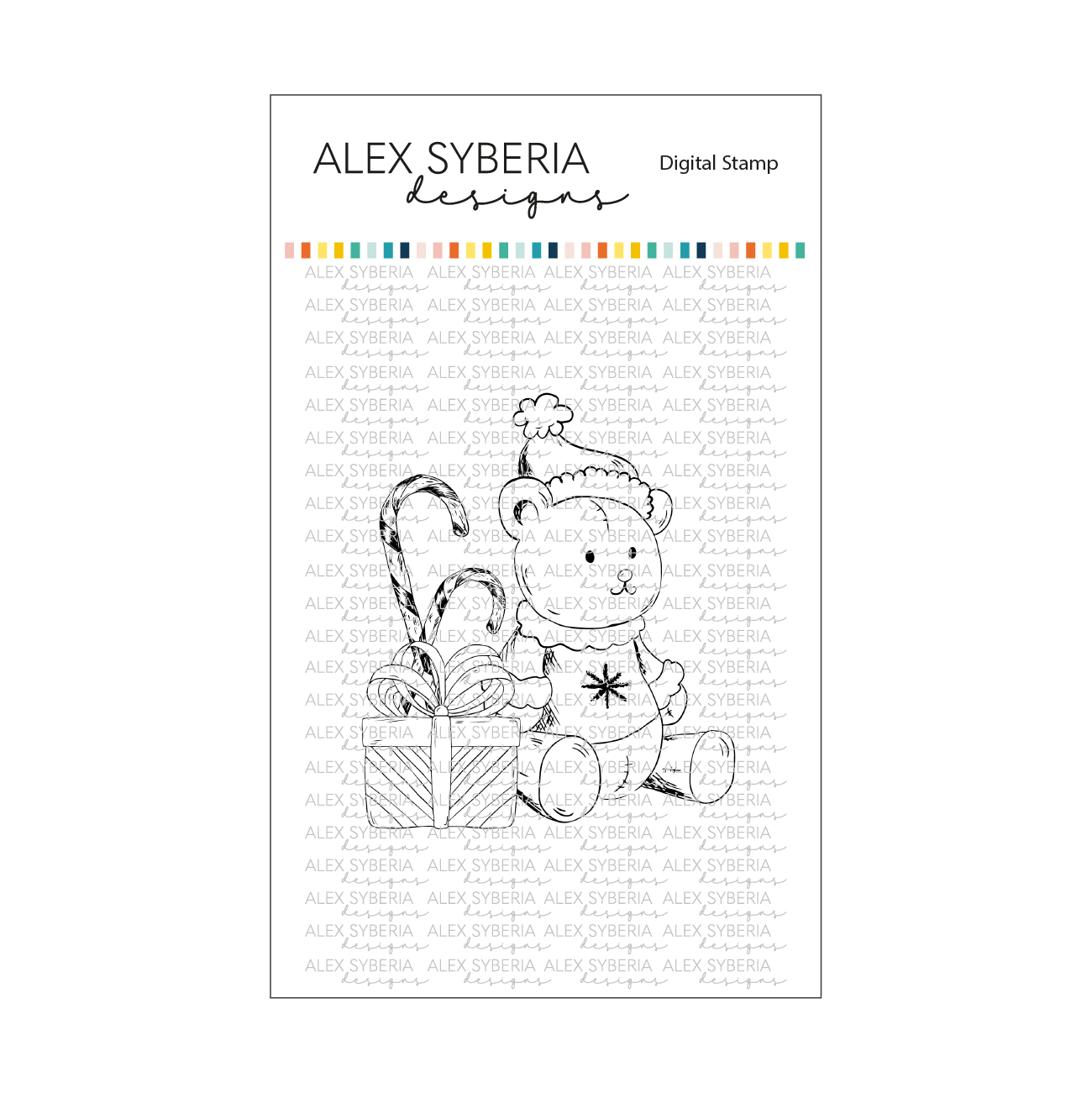 Christmas Vintage Bear Digital Stamp