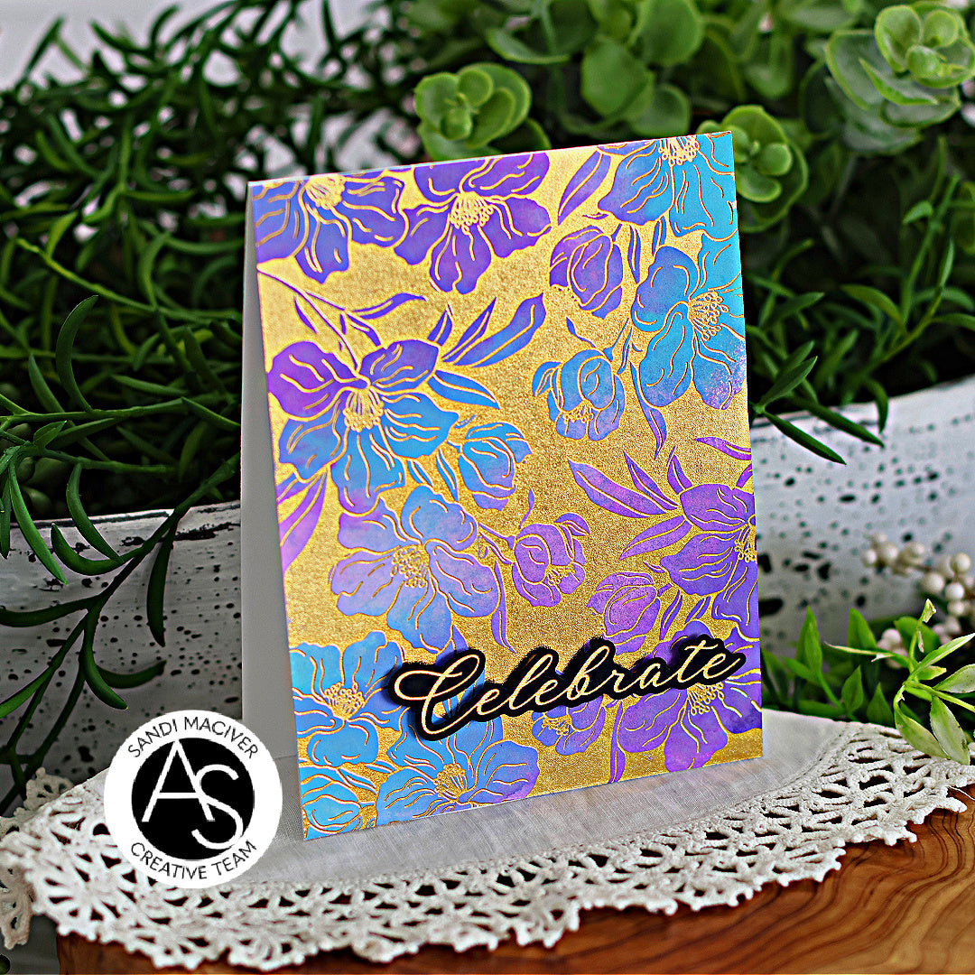 Charming Floral Background Stencil Set & Press Plate – Alex Syberia Designs, BetterPress System compatible, die-cutting, cardmaking supplies, sentiments cardmaking, scrapbooking ideas, hot foiling