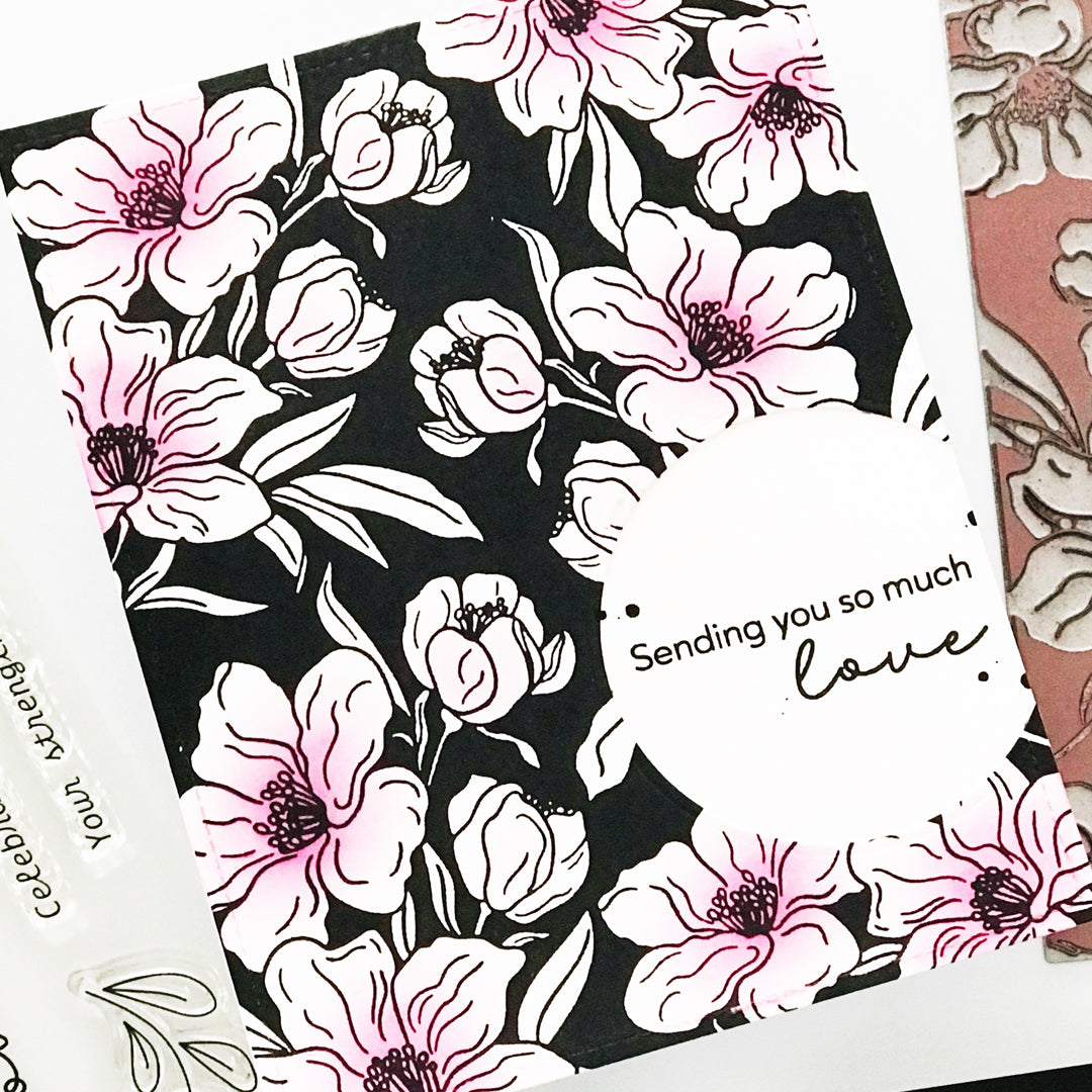 Charming Floral Background Stencil Set & Press Plate – Alex Syberia Designs, BetterPress System compatible, die-cutting, cardmaking supplies, sentiments cardmaking, scrapbooking ideas