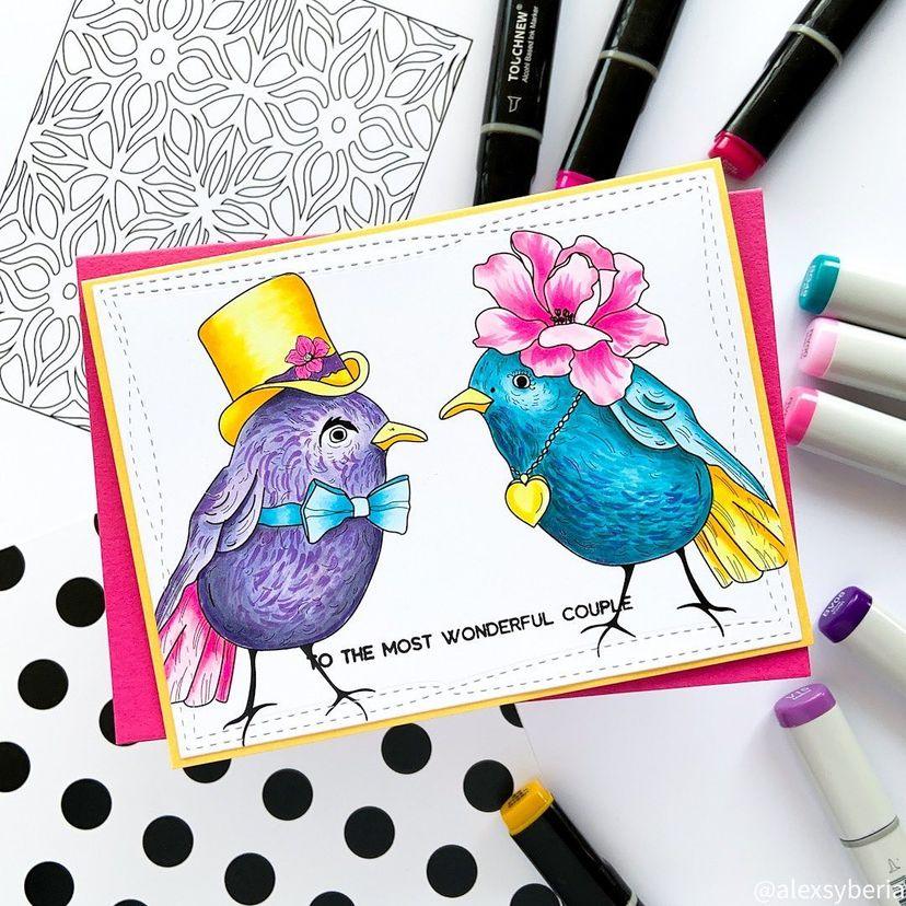 Bird Wedding Digital Stamp - alexsyberiadesigns