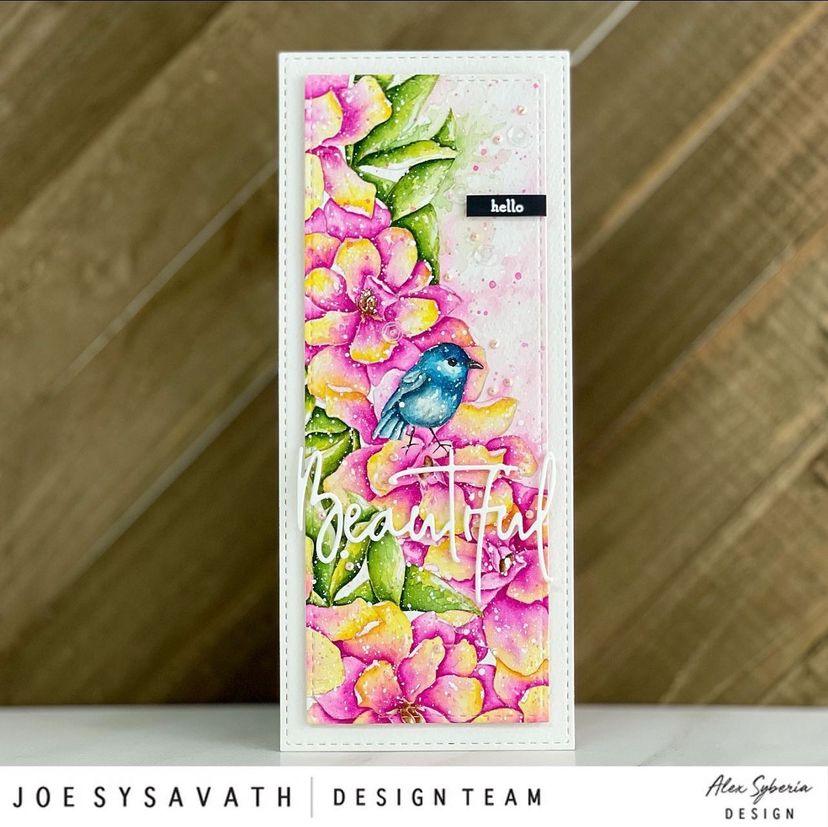 Just Wonderful Floral Slimline Card Panel DigiStamp - Alex Syberia Designs