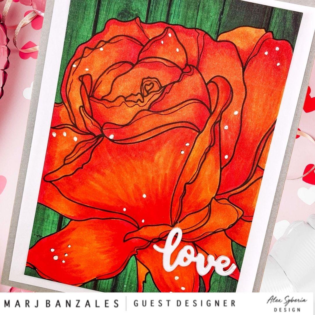 Rose Close-up A2 Card Panel Digi Stamp - Alex Syberia Designs