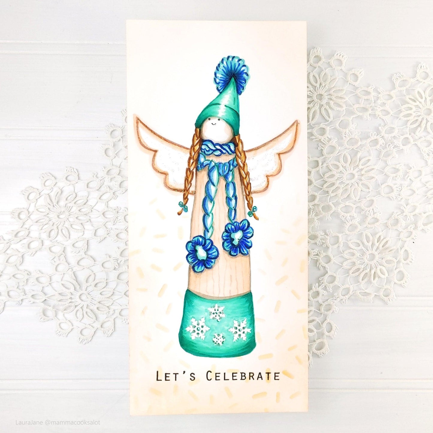 Christmas Angle Slimline Card Panel Digital Stamp - alexsyberiadesigns