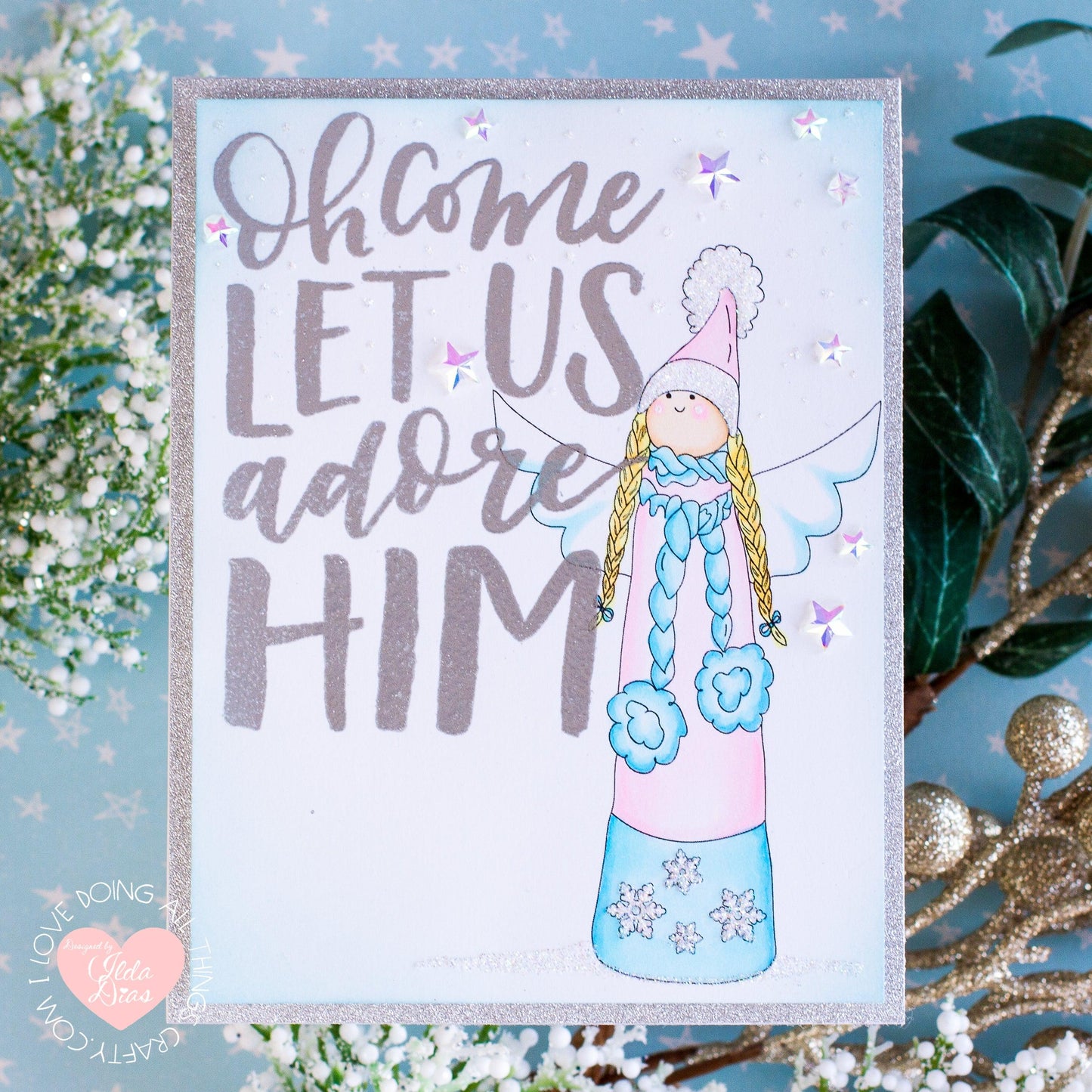 Christmas Angle Slimline Card Panel Digital Stamp - alexsyberiadesigns