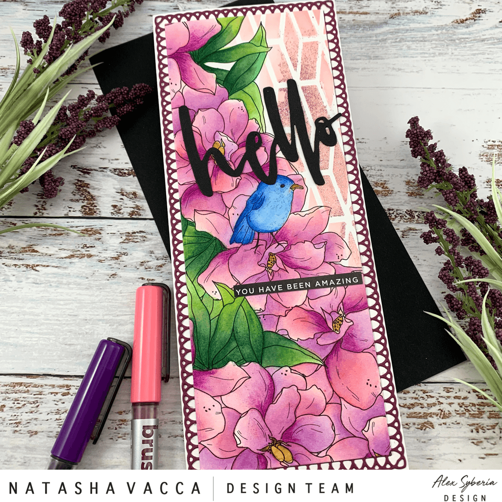 Just Wonderful Floral Slimline Card Panel DigiStamp - Alex Syberia Designs