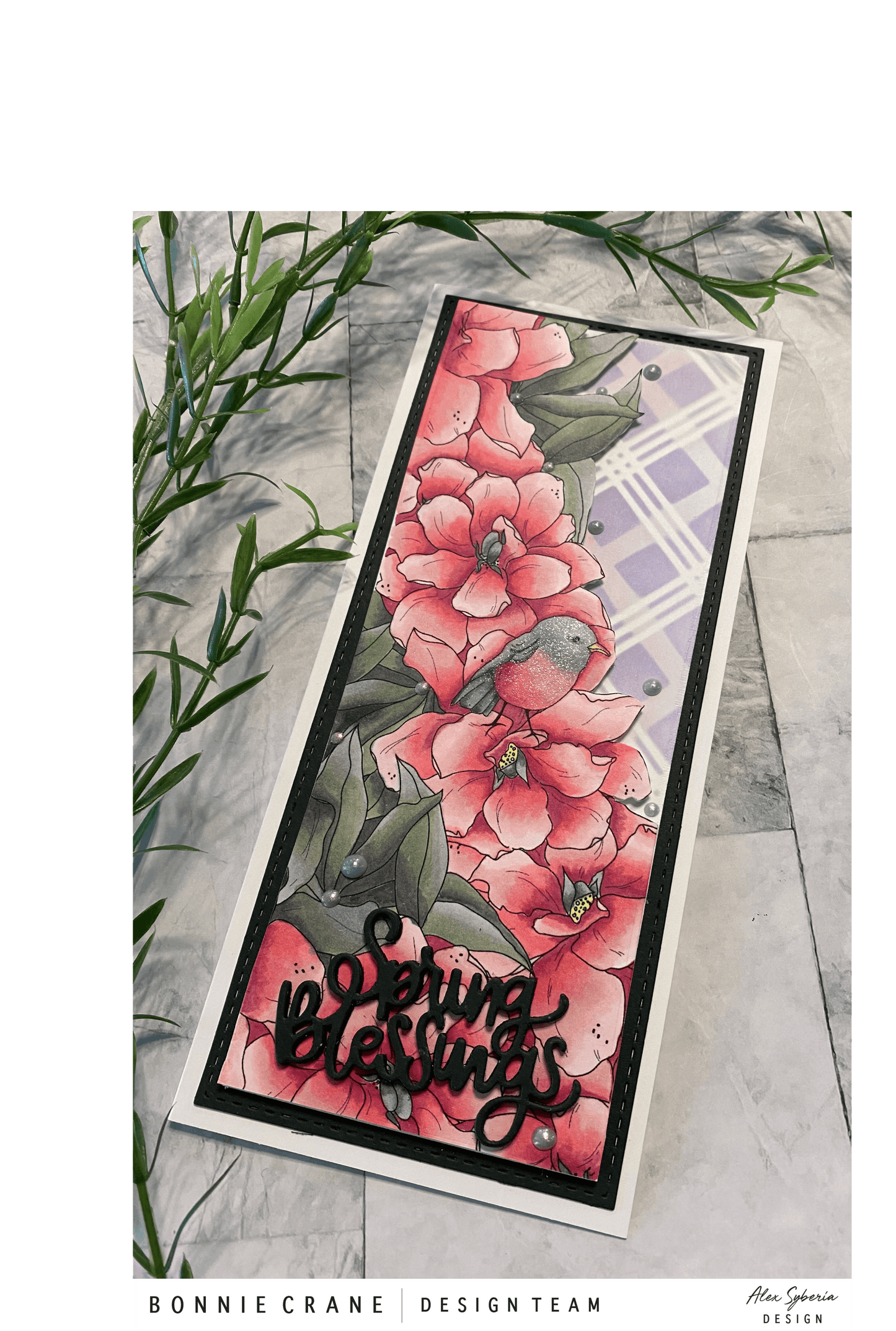 Just Wonderful Floral Slimline Card Panel DigiStamp - Alex Syberia Designs
