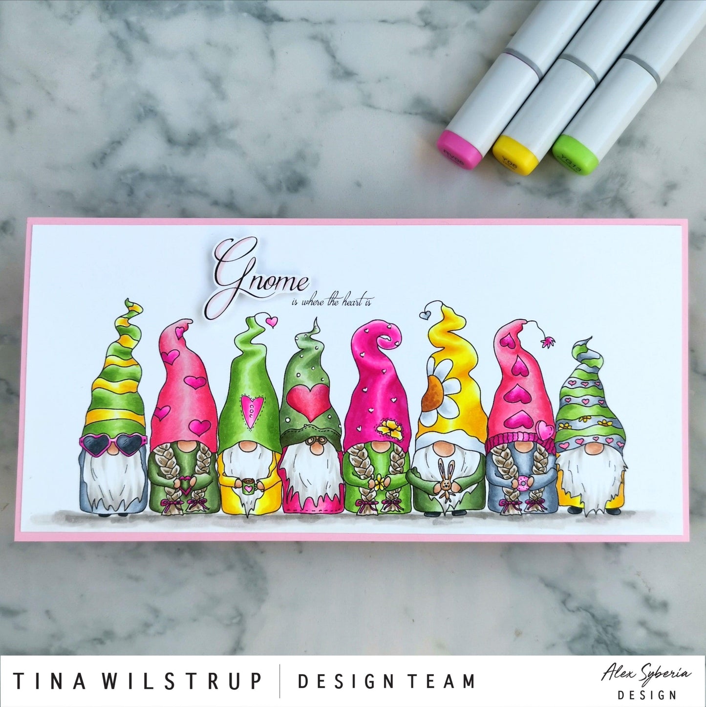 Valentine Gnomes Slimline Card Panel Digital Stamp - Alex Syberia Designs