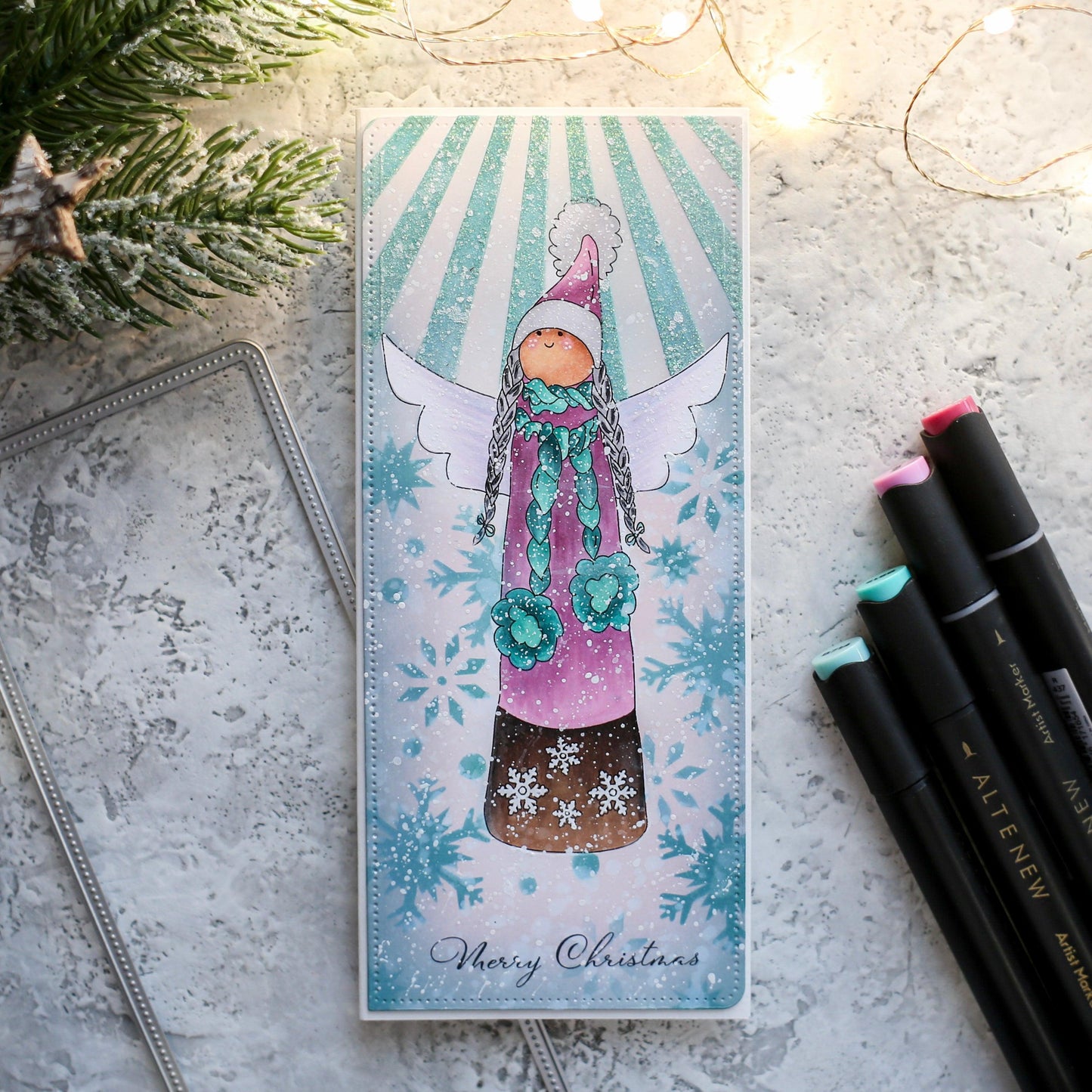 Christmas Angle Slimline Card Panel Digital Stamp - alexsyberiadesigns