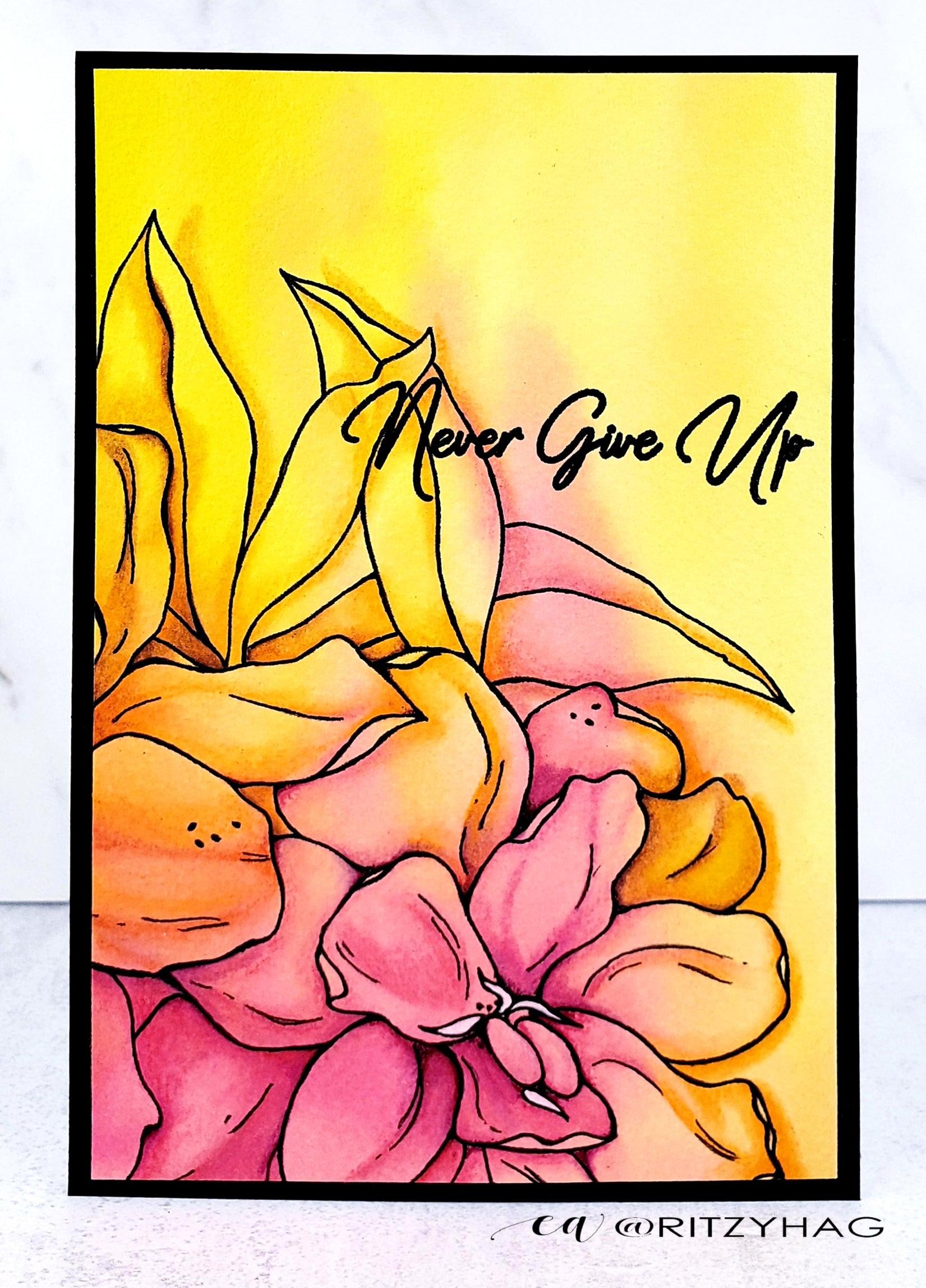 Just Wonderful Floral Slimline Card Panel DigiStamp - Alex Syberia Designs
