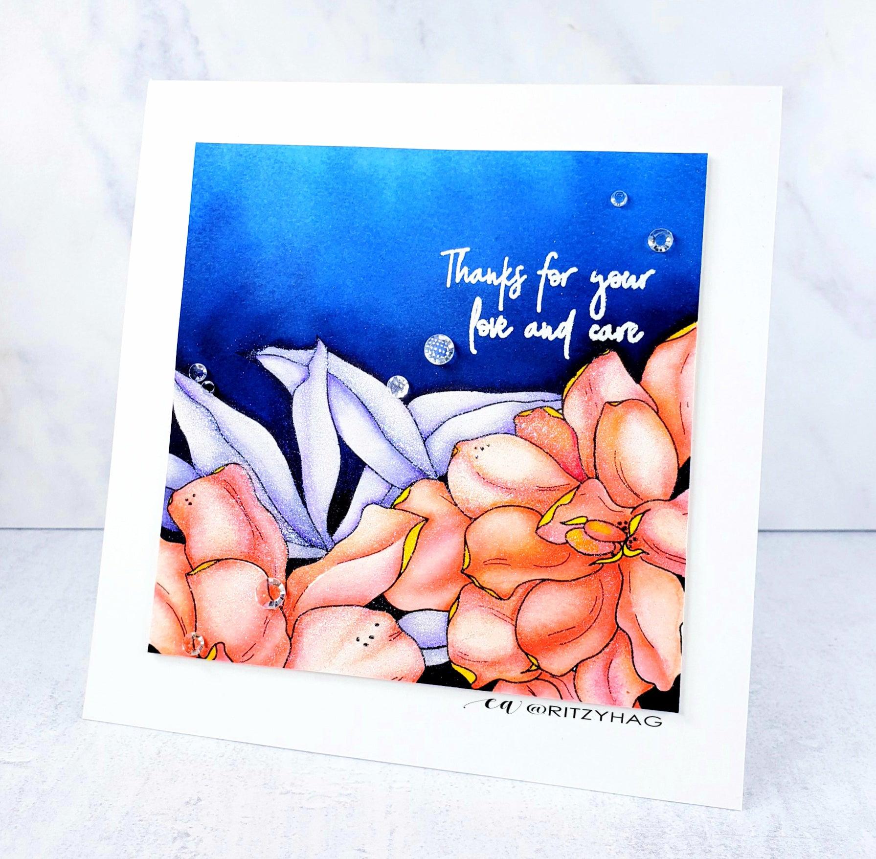 Just Wonderful Floral Slimline Card Panel DigiStamp - Alex Syberia Designs