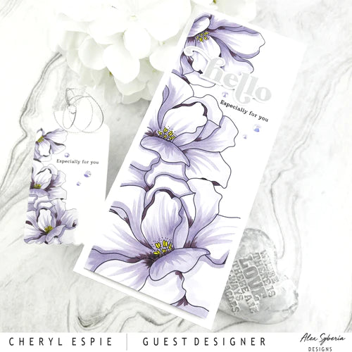 Copic colouring card and matching tag with Guest Designer Cheryl