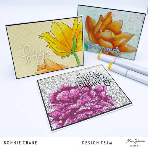 Copic Colouring on Patterned Paper featuring Floral Images by Alex Syberia Designs