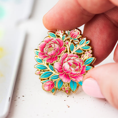 Colorful floral brooch Alex Syberia Designs enamel pin wrapped with love bouquet