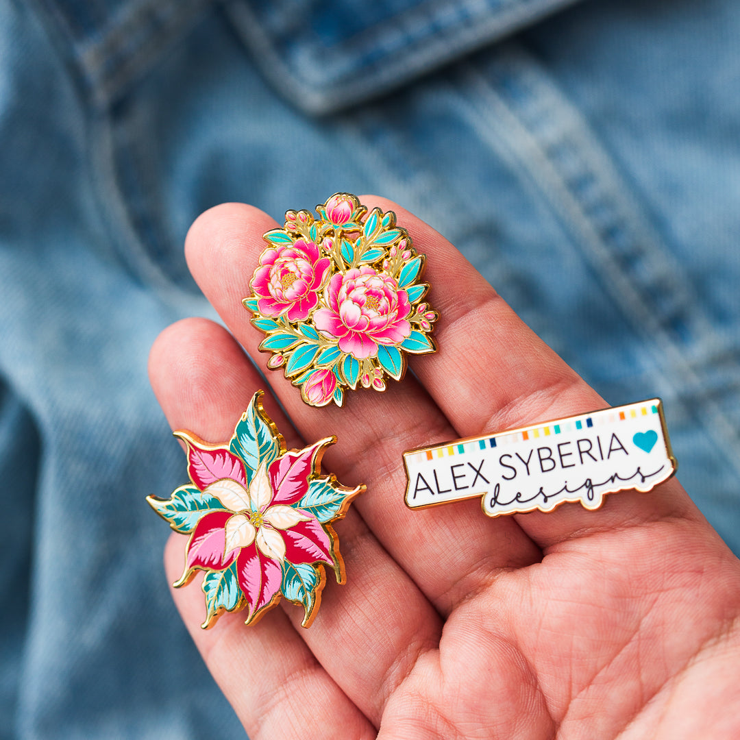alex-syberia-designs-enamel-pins-collection bundle festive poinsettia flowers