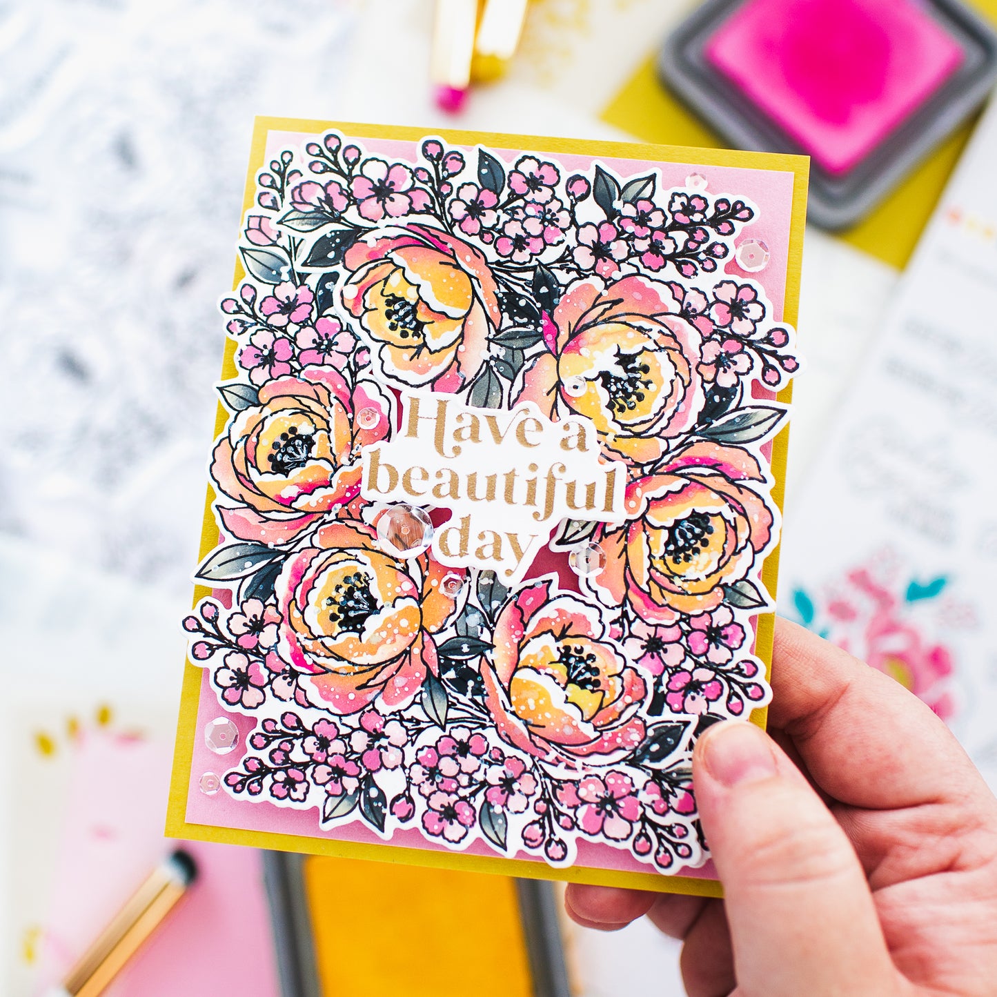 Peony Corners Stamp, Die & Stencil Bundle