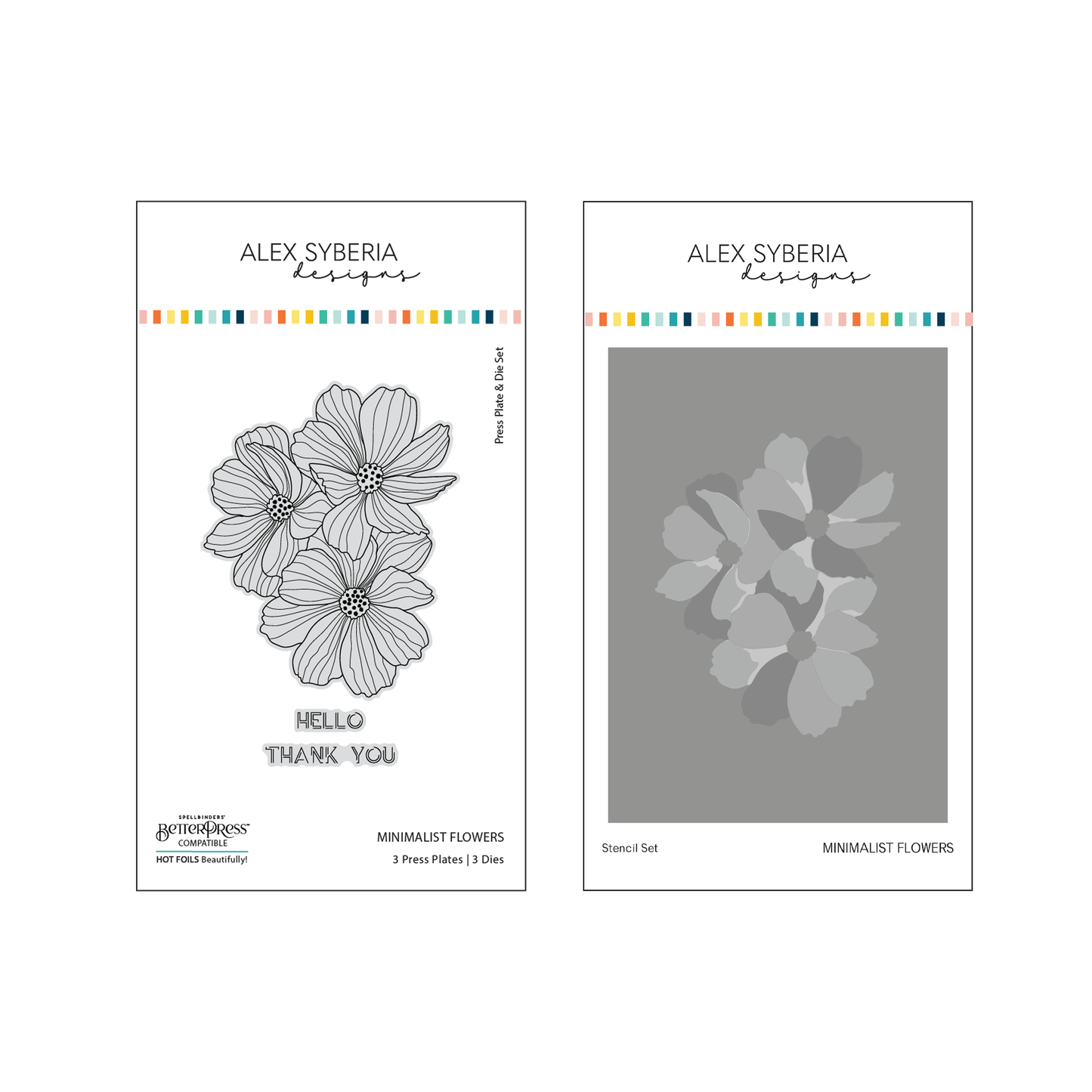 Minimalist Flowers Press Plate & Die Set & Stencil Bundle