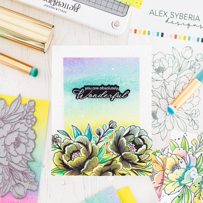 Lush Peony Bouquet Press + Hot Foil Plate & Stencil Bundle