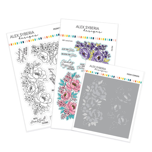 Peony Corners Stamp, Die & Stencil Bundle