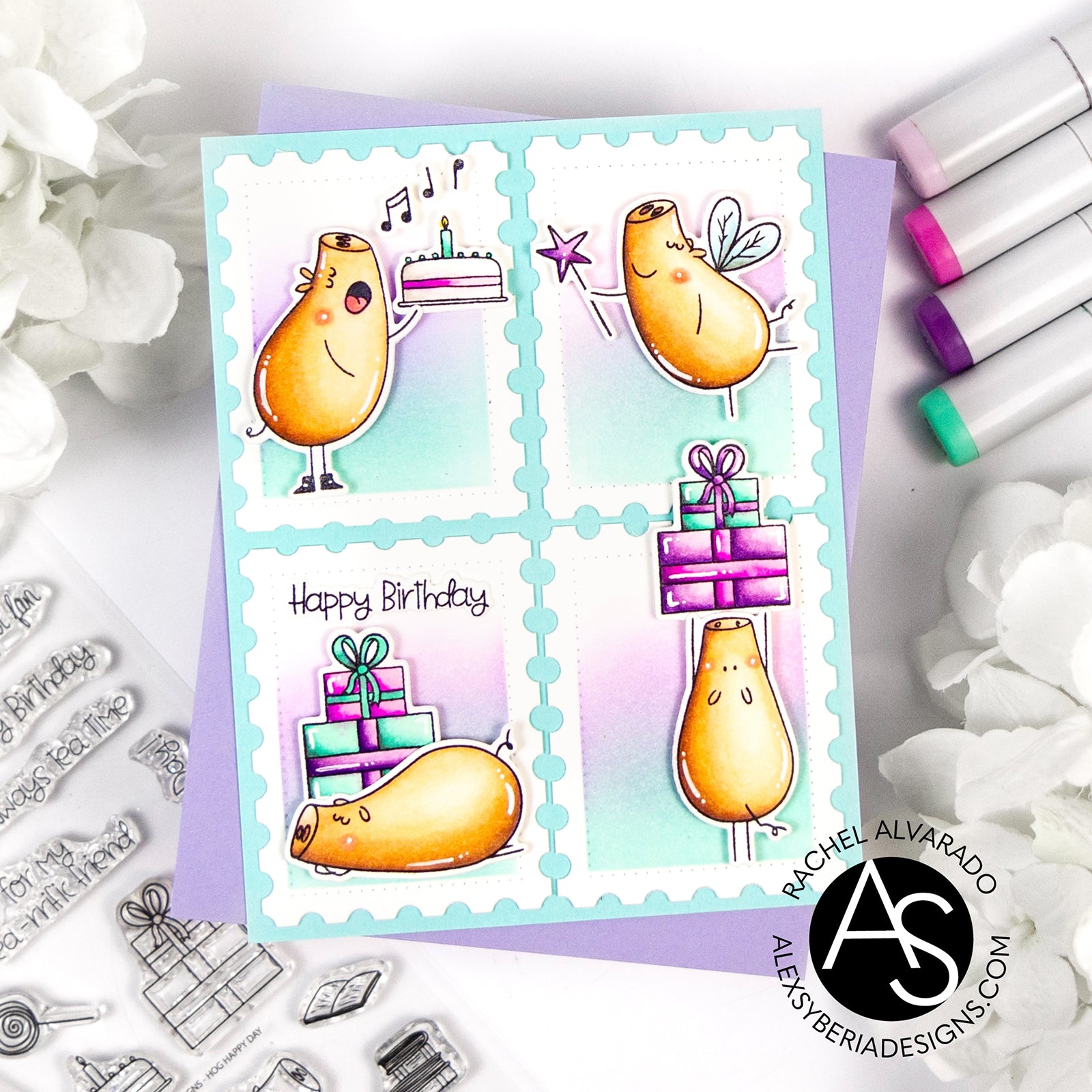 Hog-Happy-Day-die-alex-syberia-designs-cardmaking-scrapbooking-pigs-stamps-birthday-tea-party-postage-die