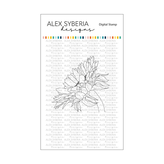 Sunflower Digital Stamp for coloring Alex Syberia Designs Cardmaking scrapbooking