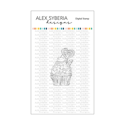 Sweet Love cupcake for coloring Alex Syberia Designs cardmaking love theme stamps
