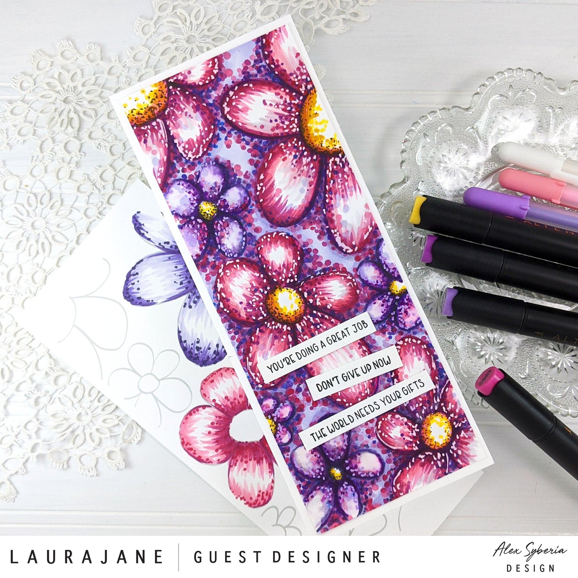 Happy Flowers Slimline Card Panel - Alex Syberia Designs