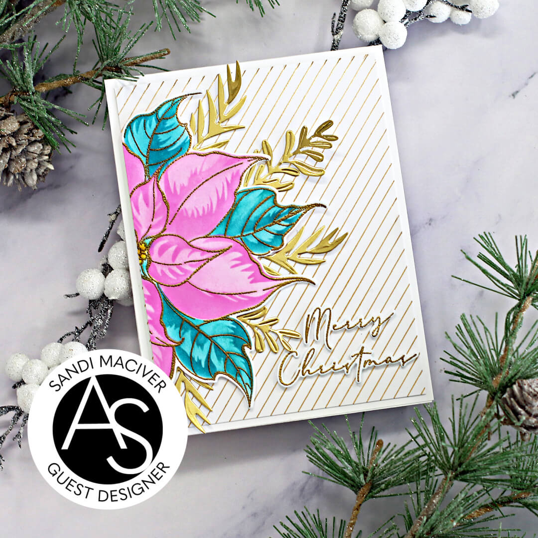 festive-poinsettia-alex-syberia-designs-stamps-dies-stencil-hotfoil-scrapbooking-christmas-holiday-collection-newyear-handmade-coloring-tutorial-scrapbooking-album-stencils-cardmaking-greeting-cards-ink-blending-hot-foiling-ink-blending-copic-coloring-mixed-media-scrapbooking-albums-layouts-embossing-wow-powders