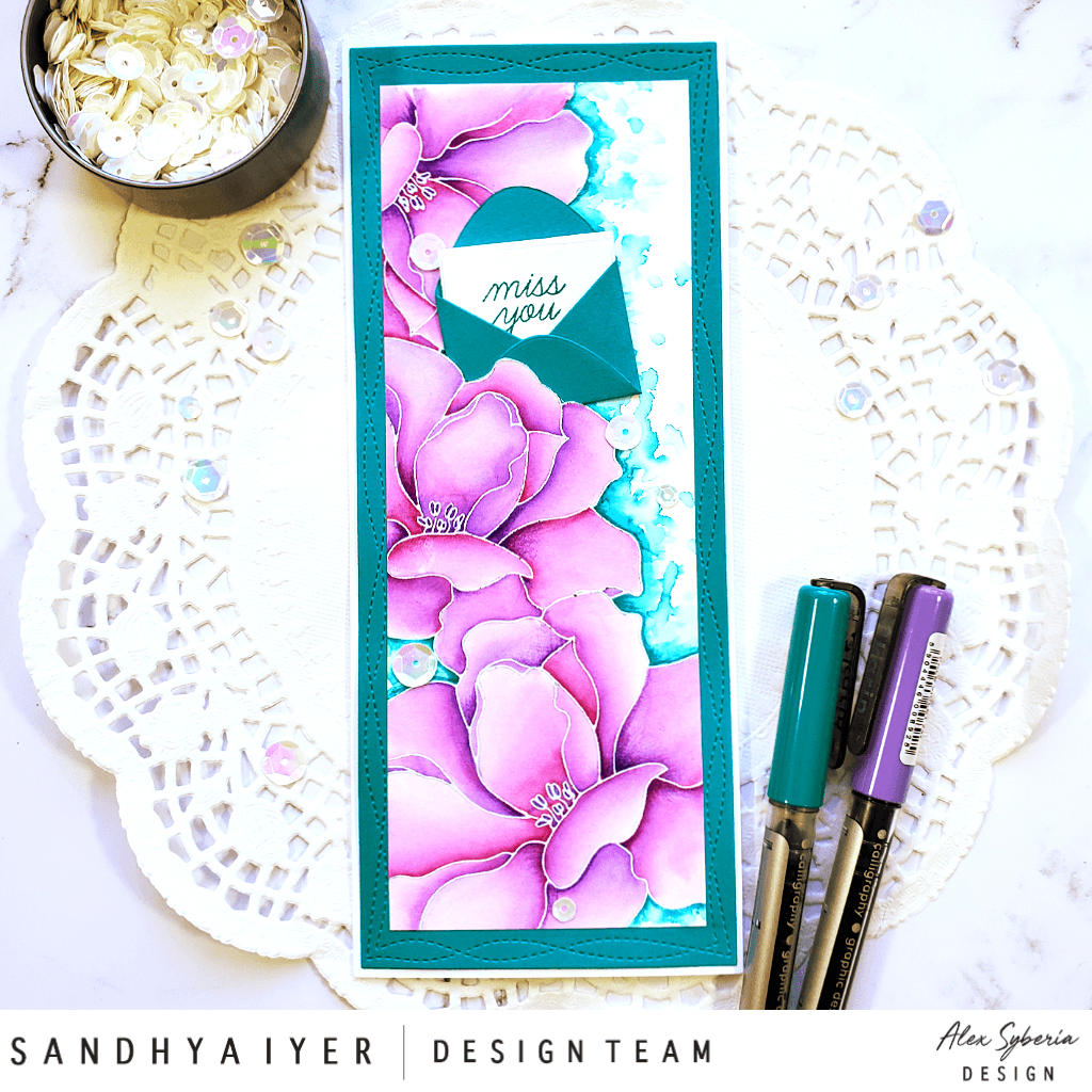 Fabulous Floral Slimline Card Panel Digital Stamp - Alex Syberia Designs