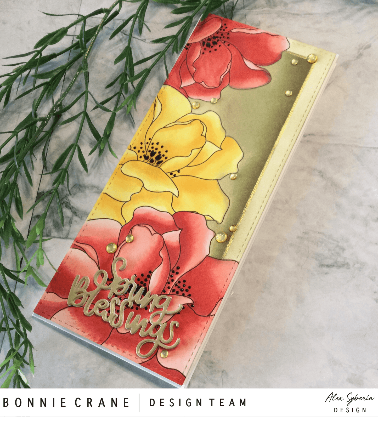 Fabulous Floral Slimline Card Panel Digital Stamp - Alex Syberia Designs