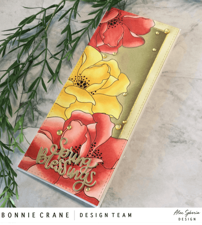 Fabulous Floral Slimline Card Panel Digital Stamp - Alex Syberia Designs