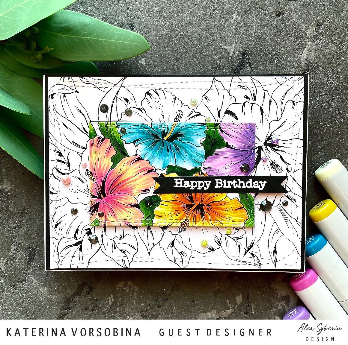 Sketched Hibiscus Digital Stamp - Alex Syberia Designs