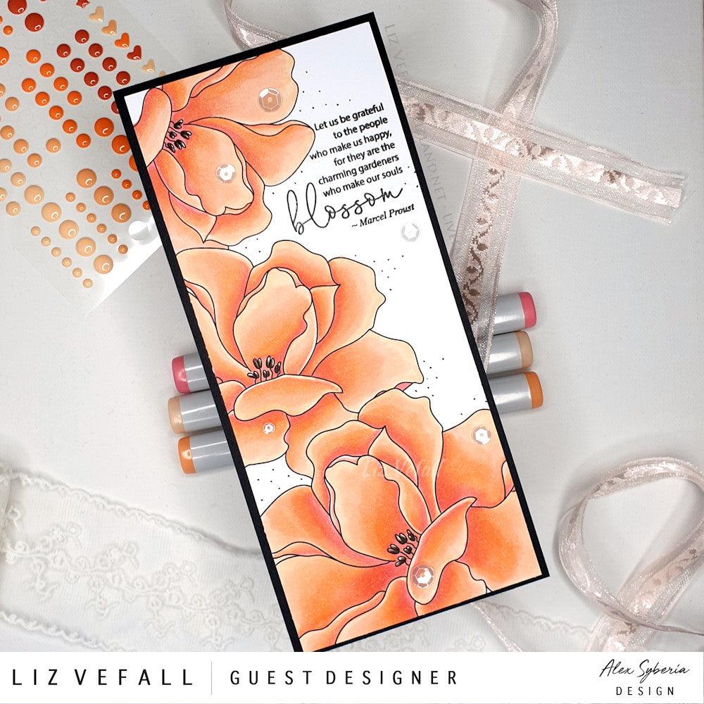 Fabulous Floral Slimline Card Panel Digital Stamp - Alex Syberia Designs