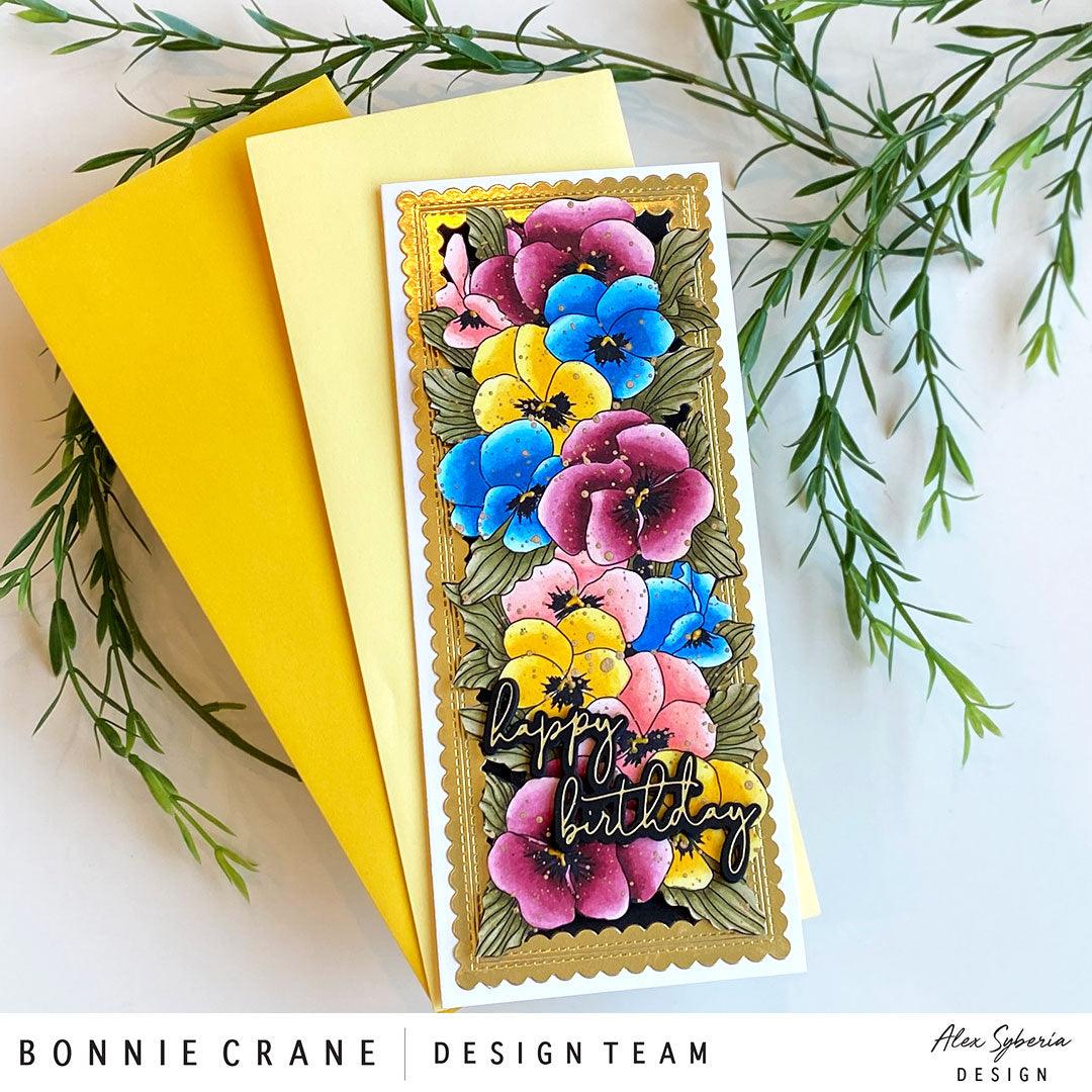 Pansies Slimline Card Panel Digital Stamp - Alex Syberia Designs