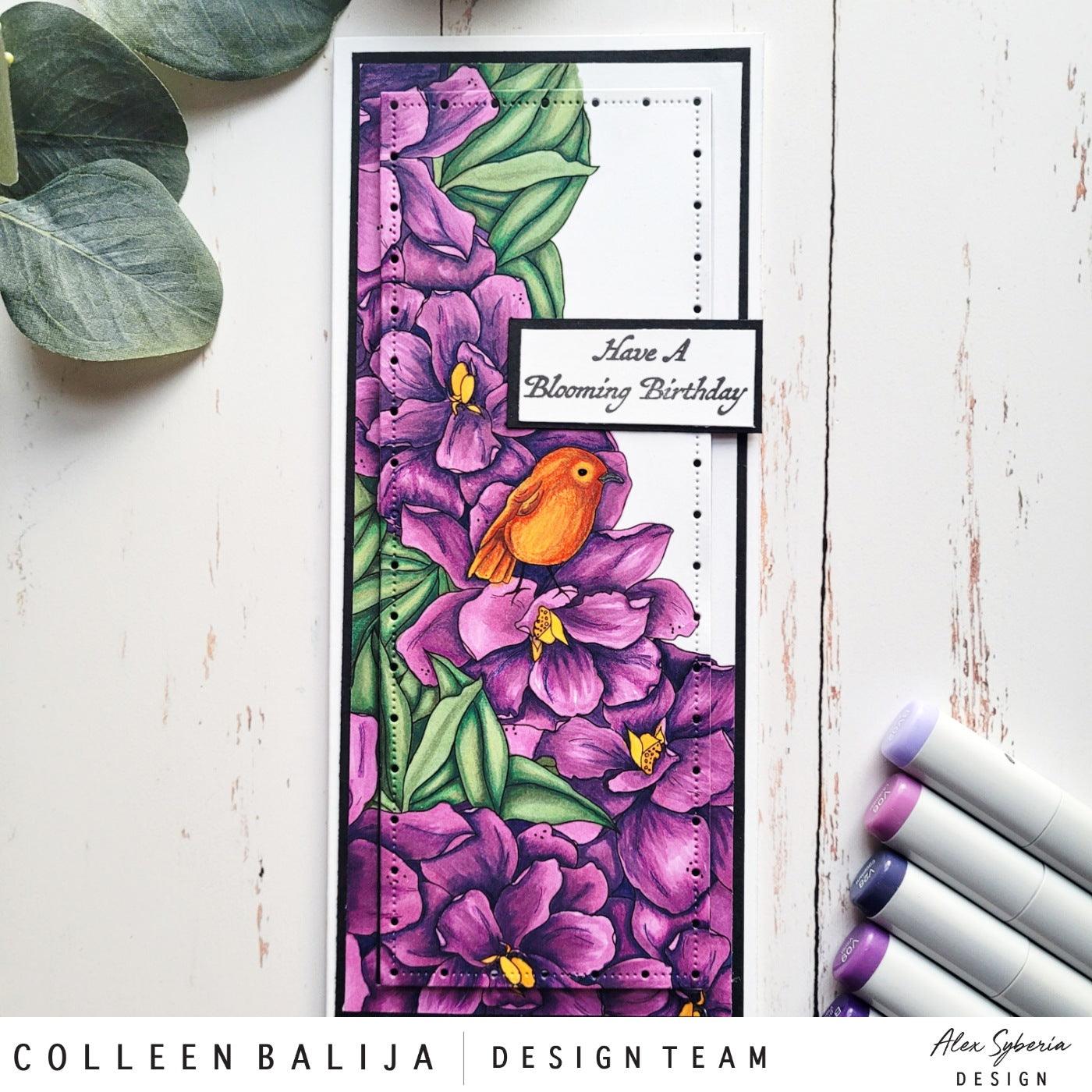 Just Wonderful Floral Slimline Card Panel DigiStamp - Alex Syberia Designs
