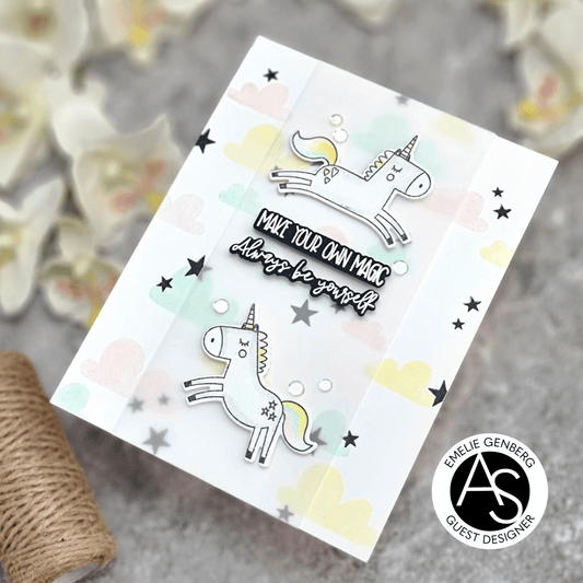always-be-yourself-die-set-coordinating-stamp-unicorns-rainbow-stars-collection-alex-syberia-designs-cardmaking-scrapbooking-tutorials