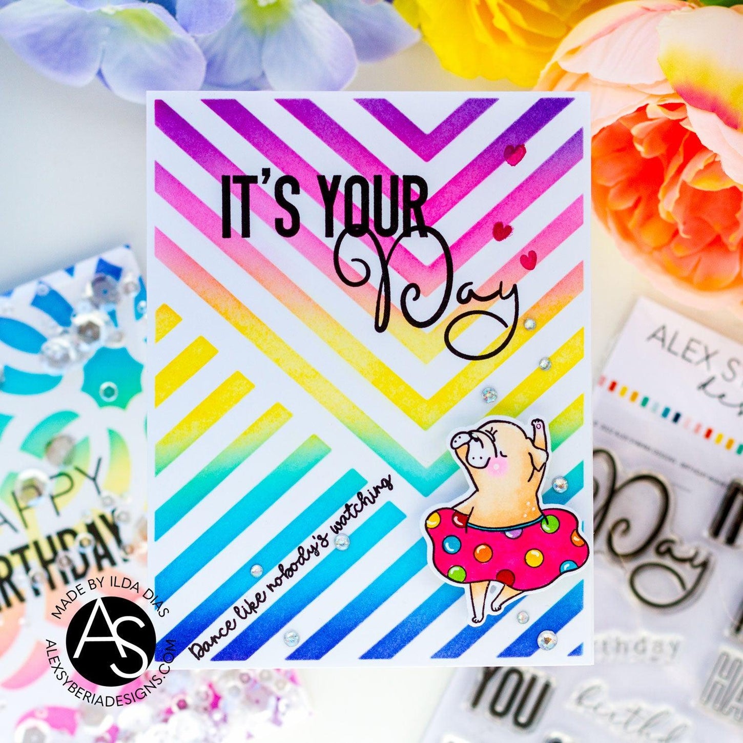 alex-syberia-designs-modern-stripes-stencils-cascards-cardmaking-ideas-floral-stamps-tutorials-dancing-dog-stamp-birthday-sentiments