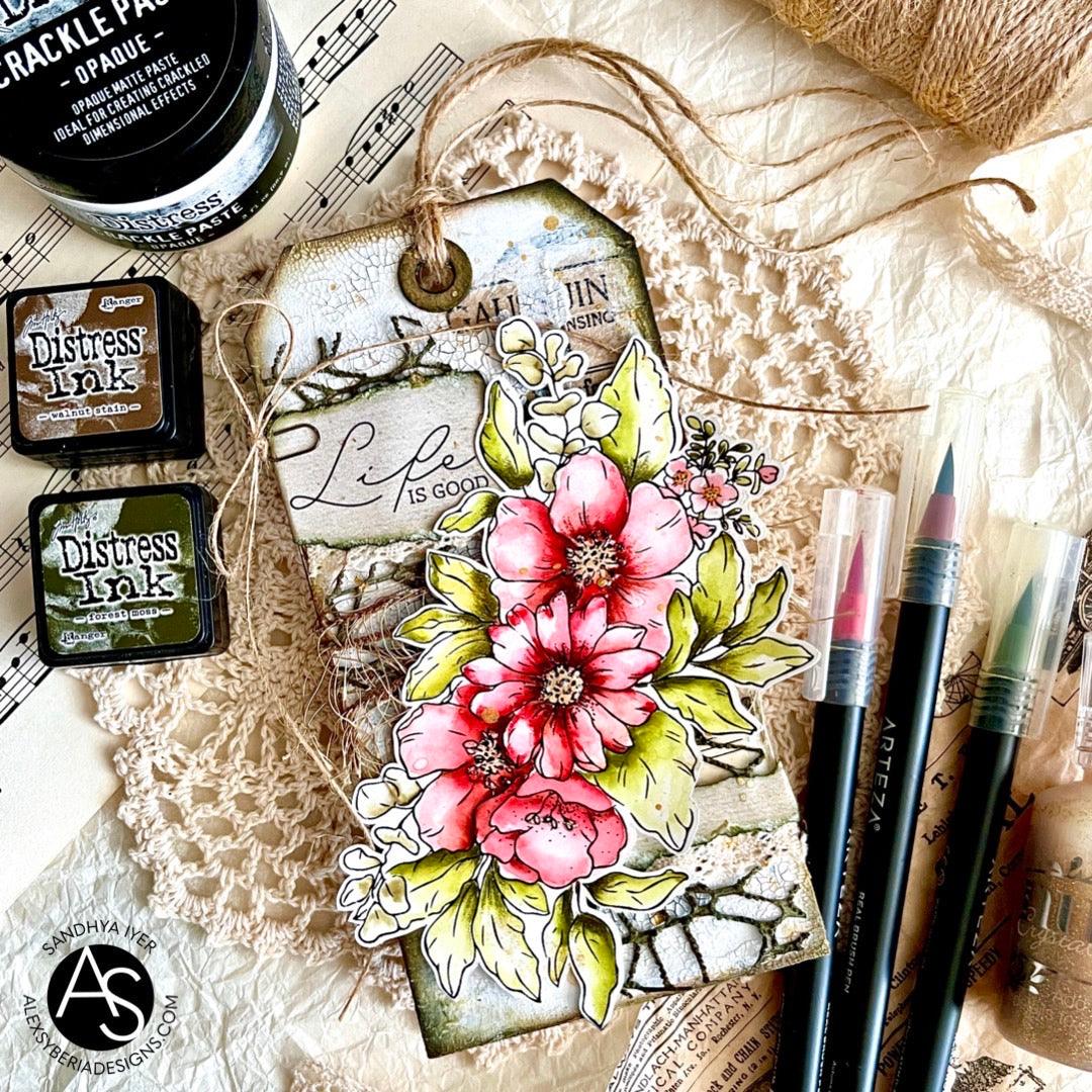 Life-is-good-die-set-alex-syberia-designs-bouquet-layering-stamps-cardmaking-coloring-popular-brands-vintage-mixed-media-watercoloring-tags-floral-bouquet-scrapbooking