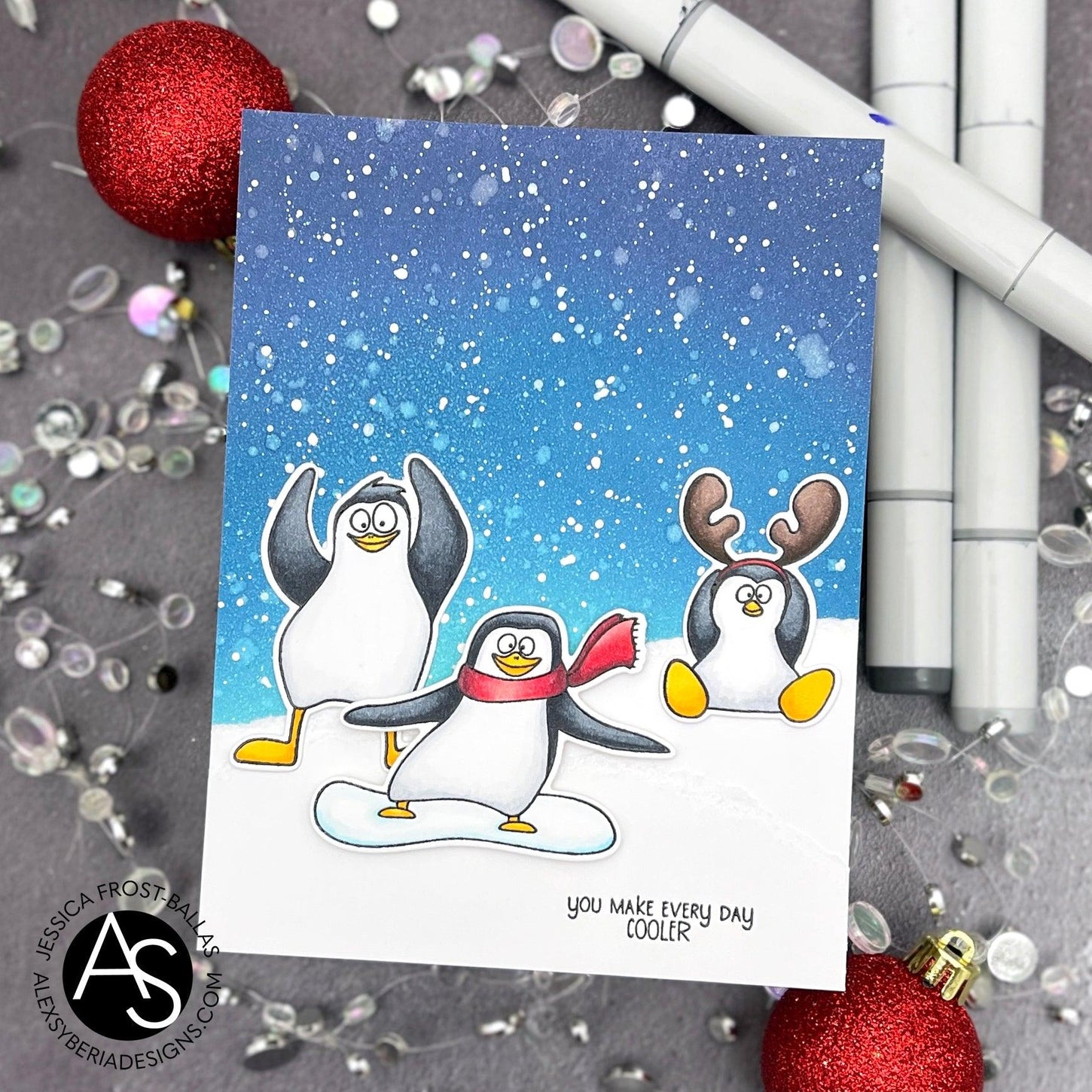 smile-and-wave-stamp-set-alex-syberia-designs-penguins-winter-christmas-stamps-sentiments-funny-snowboarding-stamp-copic-coloring-cardmakers-stamps