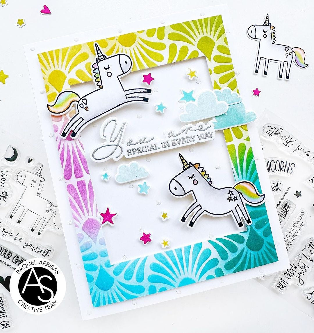 always-be-yourself-die-set-coordinating-stamp-unicorns-rainbow-stars-collection-alex-syberia-designs-cardmaking-scrapbooking-tutorials-magic-rainbow