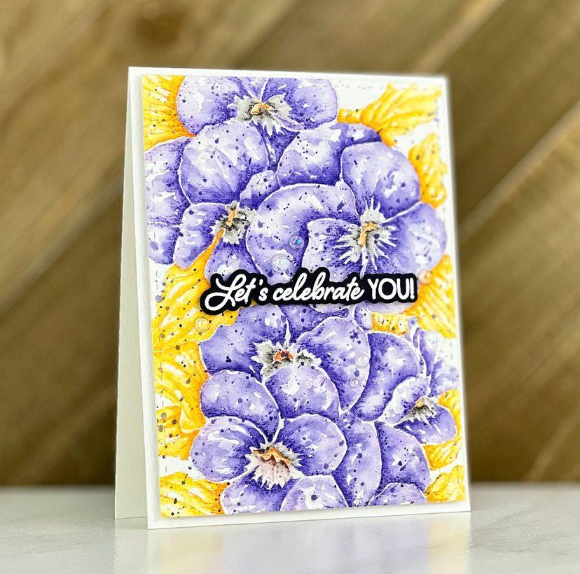 Pansies Slimline Card Panel Digital Stamp - Alex Syberia Designs