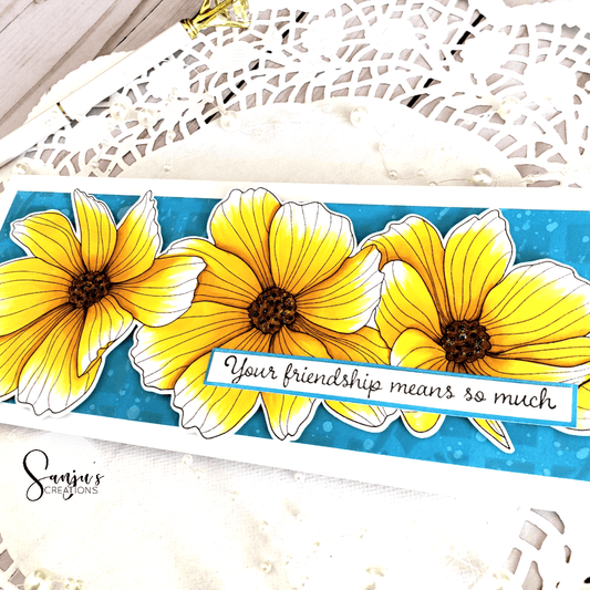 Beautiful Flowers Slimline Card Panel Digital Stamp - alexsyberiadesigns